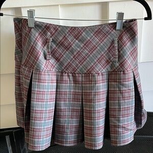 Vintage Plaid Pleated Mini Skirt in Wine &  Gray, School Girl, Preppy, Goth, Med